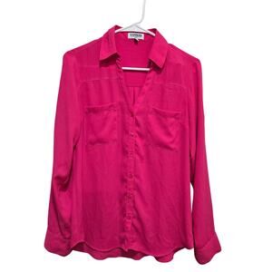 Express Portofino Slim Fit Blouse Small Pink Button Front Top